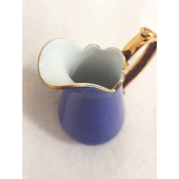 J. Godinger & Co. Antique Blue 14k Gold Leaf Handle Cream Pitcher RARE COLLECT! - Picture 3 of 11